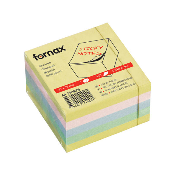 Kocka samolepljivi listići FORNAX 450 listova 75x75 PASTEL